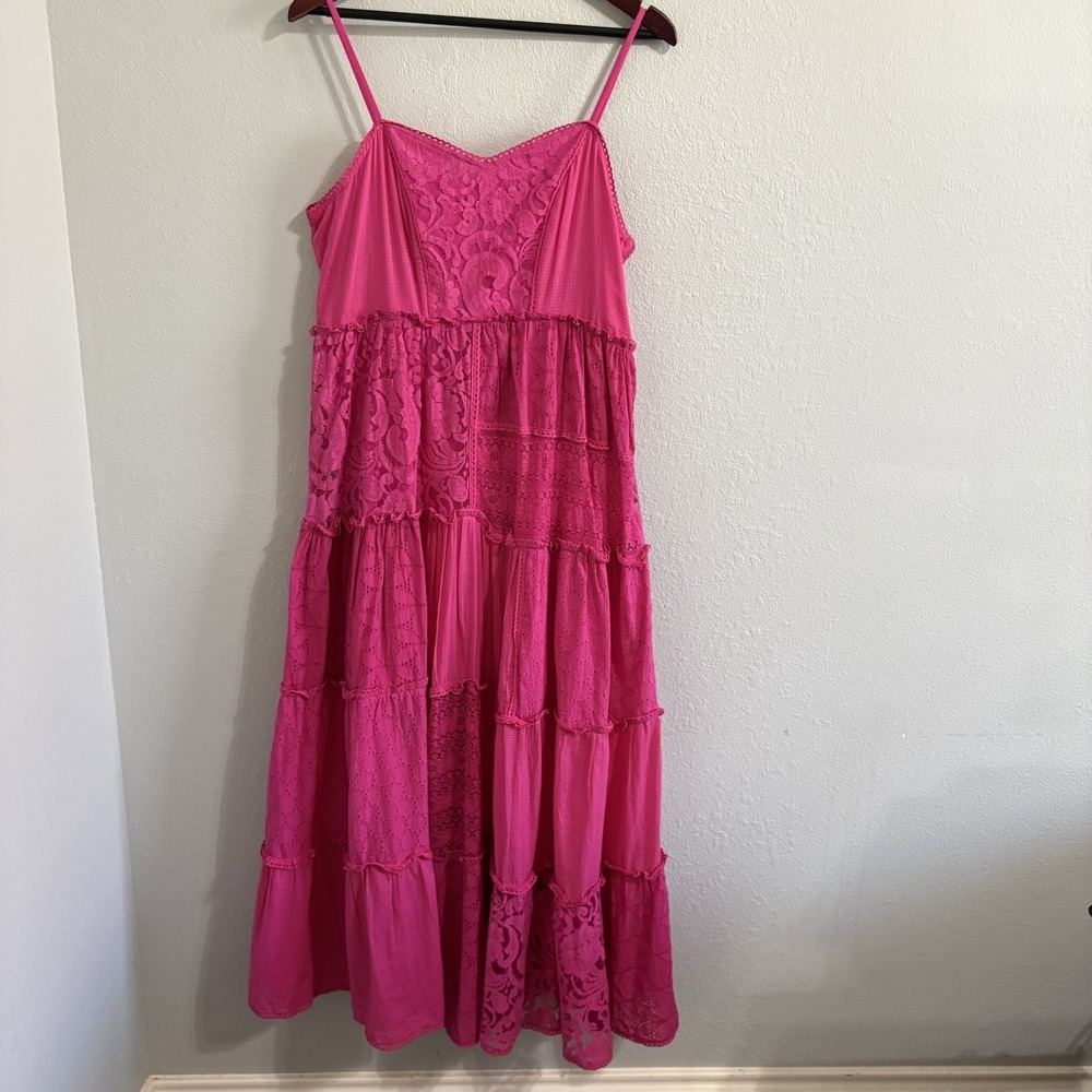 BHANUNI by Jyoti Anthropologie Pink Lace Patchwork Midi / Maxi Dress LP NWT Boho - Picture 2 of 16